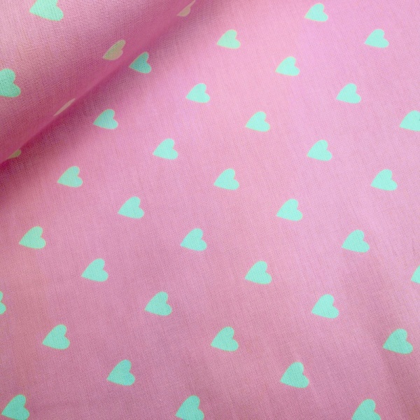 Polycotton Canvas - Baby Pink Hearts